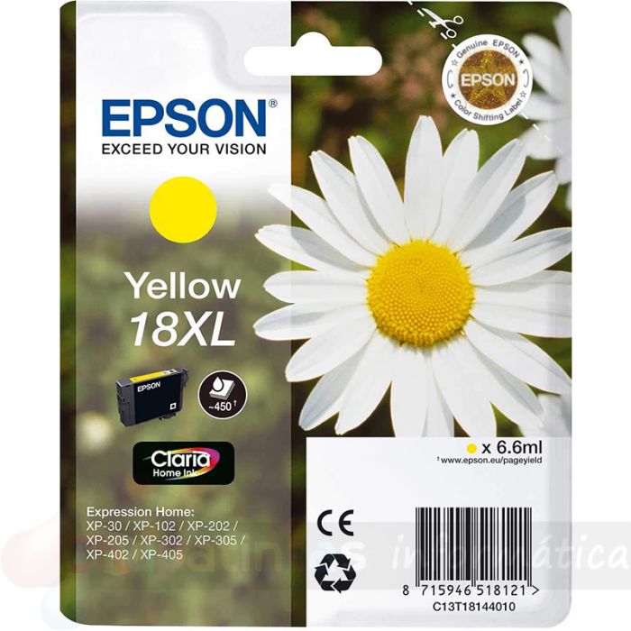 Epson T1814 (18XL) Amarillo Cartucho de Tinta Original - C13T18144012