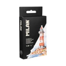 Milan Art Estuche Metalico de 12 Acuarelas + Pincel de Agua + Esponja Limpiadora + Paleta para mezclar - Formato de Viaje - Colo