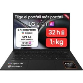 LG Gram 14Z95U-G.AU85BN Portatil 14  AMD Ryzen AI 7 450 - 32GB DDR5 - 512GB SSD - Windows 11 Home - Color Negro - Teclado QWERTY