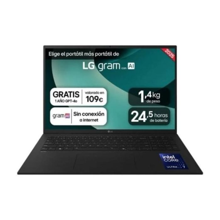 LG Gram 17Z90TL-G.AU88BN Portatil 17  Intel Core Ultra 7 258V - 32GB DDR5 - 1TB SSD - Windows 11 Home - Color Negro - Teclado QW