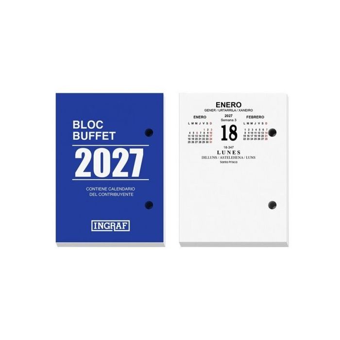 Ingraf Bloque Bufete Anual - 2 Perforaciones - Calendario Contribuyente - Papel de 70 gr/m² - Impreso a 2 Colores