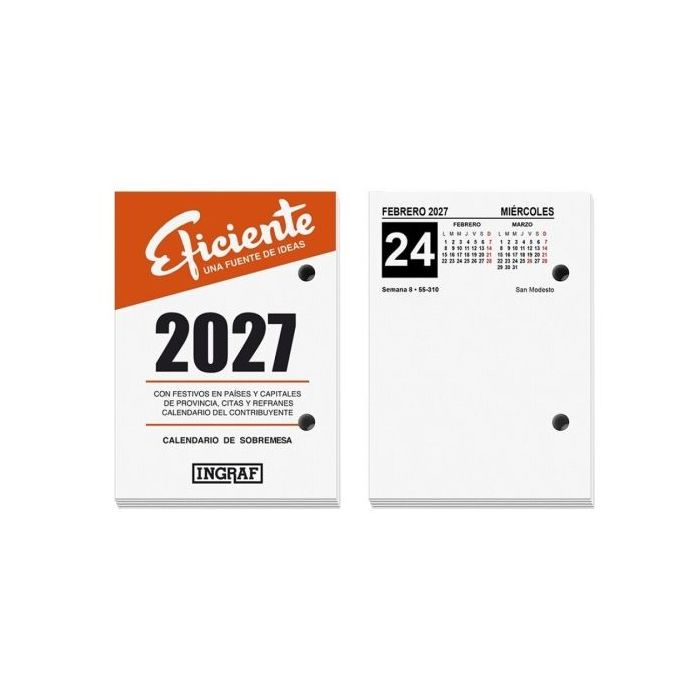 Ingraf Eficiente Bloque Bufete Anual - 2 Perforaciones - Calendario Contribuyente - Papel de 70 gr/m² - Impreso a 2 Colores