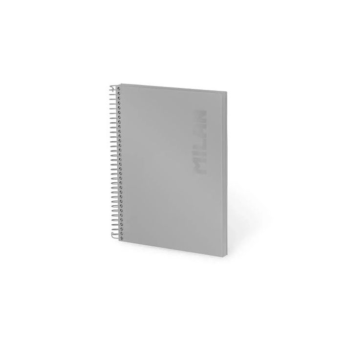 Milan Shadow Cuaderno Espiral Formato A5 Cuadricula 5x5mm - 80 Hojas de 95 gr/m2 - Microperforado, 2 Taladros - Color Gris