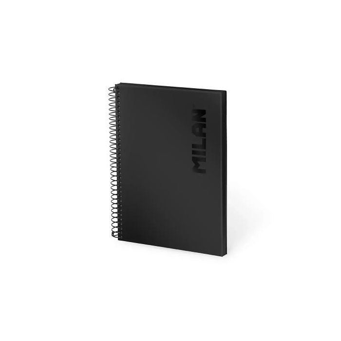 Milan Shadow Cuaderno Espiral Formato A5 Cuadricula 5x5mm - 80 Hojas de 95 gr/m2 - Microperforado, 2 Taladros - Color Negro