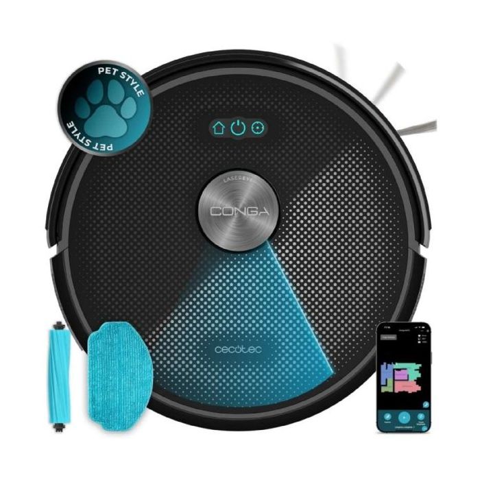 Cecotec Conga M70 Genesis Robot Aspirador - Navegacion Laser - Bluetooth y WiFi - Succion hasta 20kPa - Cepillo de Silicona, Esp