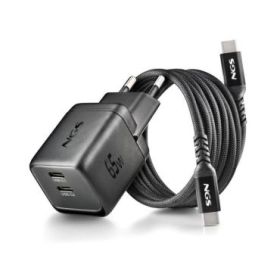 NGS Bud 65W-C Nano Cargador GaN Universal de Pared 65W Ultrarapido - 2x USB-C PD3.0 PPS - Color Negro
