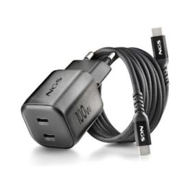 NGS Bud 100W-C Nano Cargador GaN Universal de Pared 100W Ultrarapido - 2x USB-C PD3.0 PPS - Color Negro