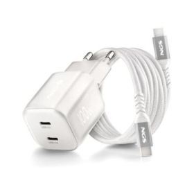 NGS Bud 100W-C Nano Cargador GaN Universal de Pared 100W Ultrarapido - 2x USB-C PD3.0 PPS - Color Blanco
