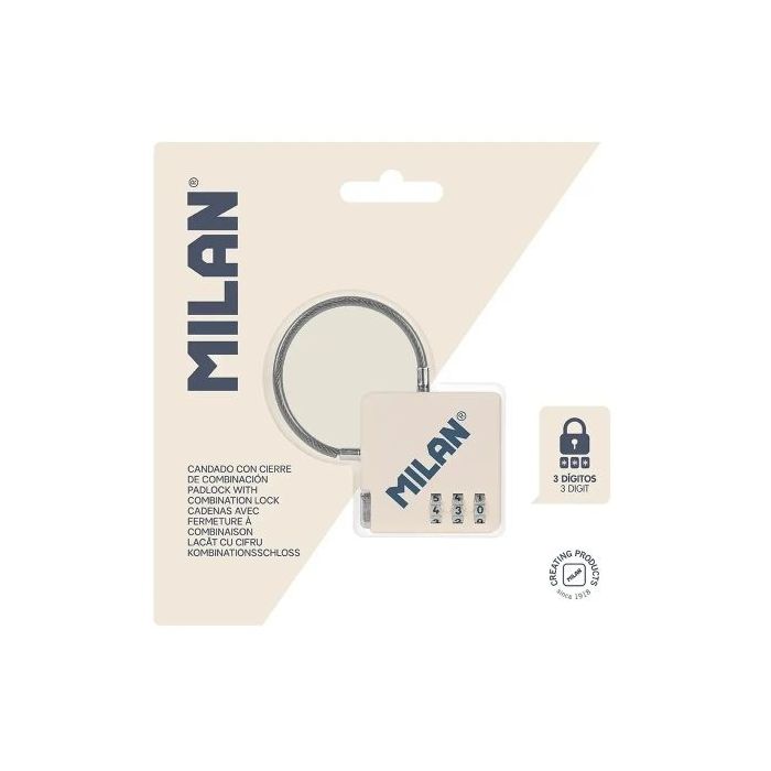 Milan Serie 430 Candado con Cierre de Combinacion - 3 Digitos - Metalico - Color Beige