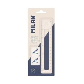 Milan Serie 430 Pack con Regla 15cm + 2 Gomas 430 - Numeracion en Centimetros y Pulgadas - Vaciado Interior - Colores Aleatorios