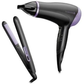 Remington Style Essentials Pack Secador y Plancha de Pelo - 2000W - Secador con Rejilla Ceramica-Ionica - Plancha de Placas Cera