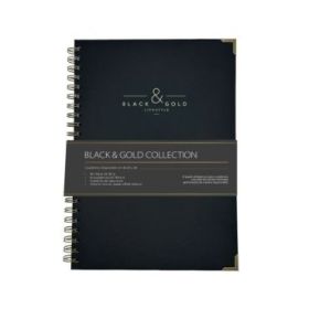 Dohe Black - Gold Cuaderno de Espiral Metalica Wire-O A4 - 96 Hojas Lisas de 80g - Tapa Dura en Carton Forrado con Polipiel - Ca