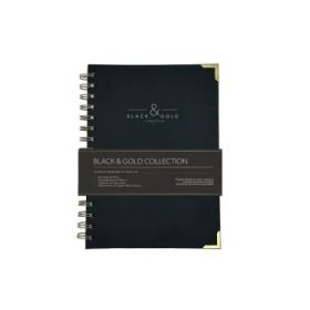 Dohe Black - Gold Cuaderno de Espiral Metalica Wire-O A5 - 96 Hojas Lisas de 80g - Tapa Dura en Carton Forrado con Polipiel - Ca