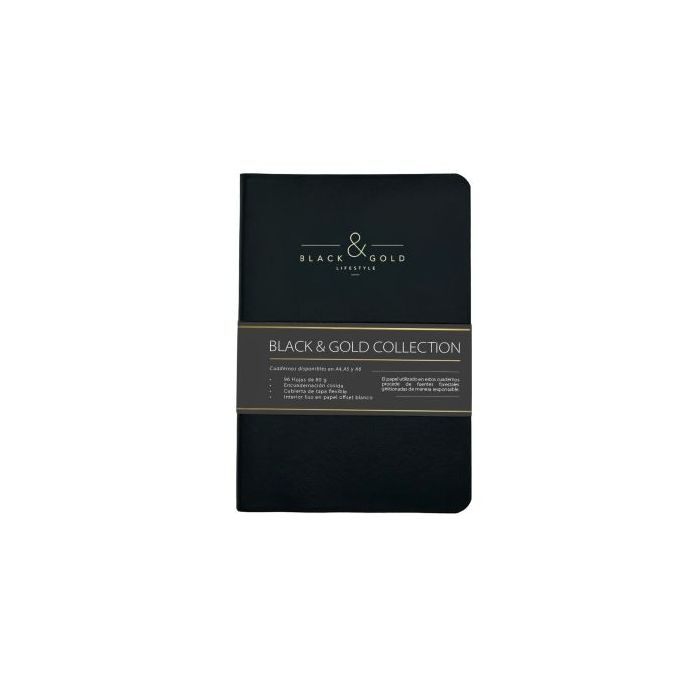 Dohe Black - Gold Cuaderno con Encuadernacion Cosida A5 - 96 Hojas Lisas de 80g - Tapa Flexible Forrada en Polipiel - Color Negr