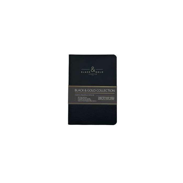 Dohe Black - Gold Cuaderno con Encuadernacion Cosida A6 - 96 Hojas Lisas de 80g - Tapa Flexible Forrada en Polipiel - Color Negr