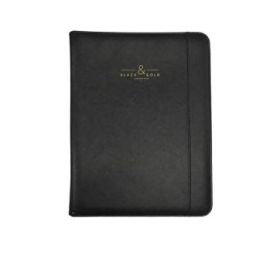 Dohe Black - Gold Portadocumentos de Mano con Bloc de 25 Hojas Lisas - Cubierta en Polipiel - Bolsillo Interior y Ventana para T