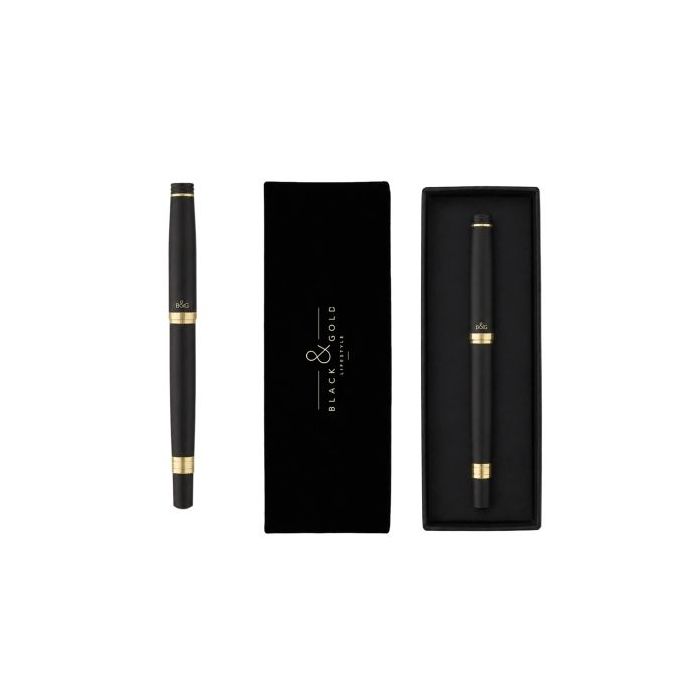 Dohe Black - Gold Boligrafo con Capuchon - Tinta Color Azul - Acabado en Negro Mate - En Estuhe para Regalo