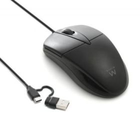 Ewent EW3301 Raton con Cable - 1200dpi - Longitud del Cable 1.50m - Conexion USB-C y USB-A - Color Negro