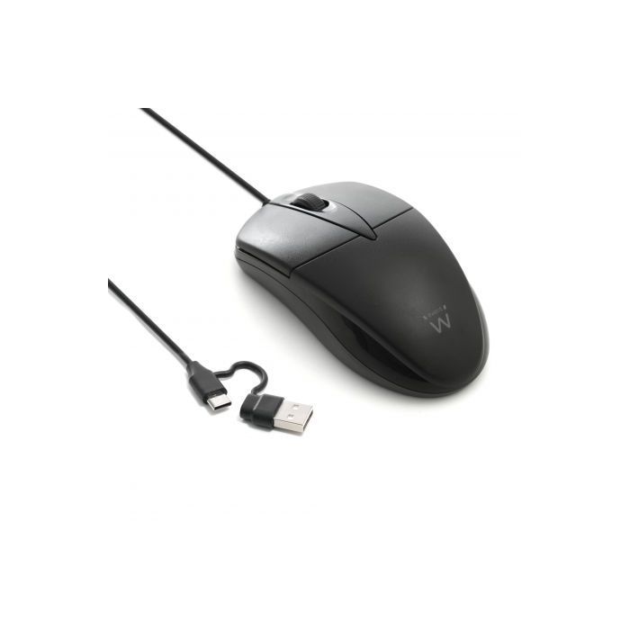 Ewent EW3301 Raton con Cable - 1200dpi - Longitud del Cable 1.50m - Conexion USB-C y USB-A - Color Negro