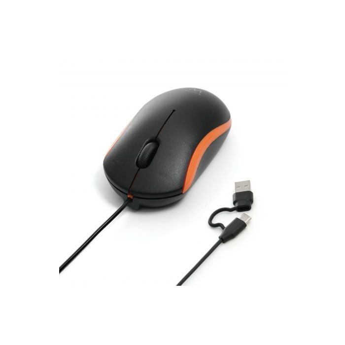 Ewent EW3305 Mini Raton con Cable - 1200dpi - Longitud del Cable 1.50m - Conexion USB-C y USB-A - Color Negro