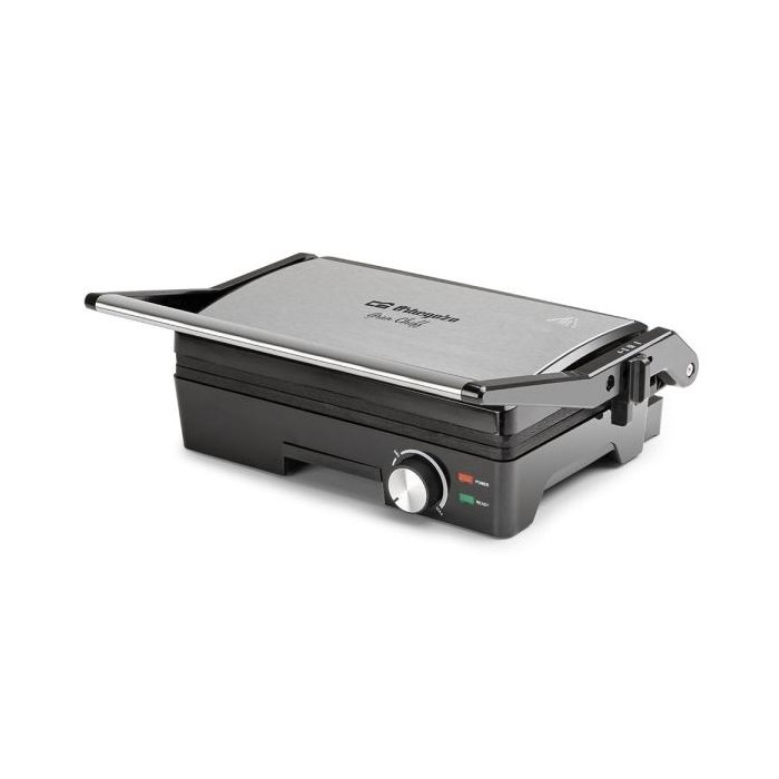 Orbegozo GR 3810 Grill Inoxidable - Cocina sin Aceite - Placas Abatibles 180º - Termostato Regulable - Placa Antiadherente - Pot