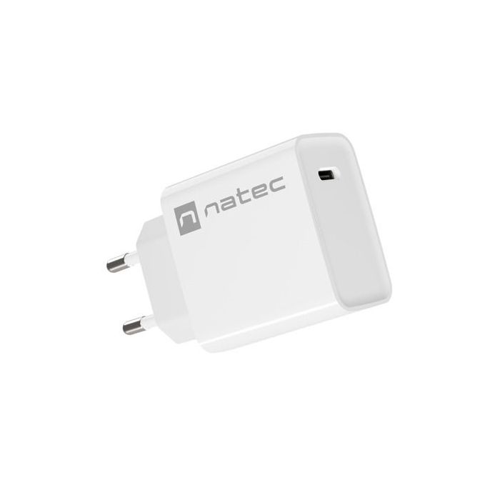 Natec Ribera Cargador de Pared 20W - 1xUSB-C - Carga Rapida - Color Blanco