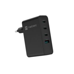 Natec Ribera Cargador de Pared GaN 100W - 1xUSB-A + 3xUSB-C - Carga Rapida - Color Negro