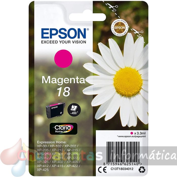 Epson T1803 (18) Magenta Cartucho de Tinta Original - C13T18034012