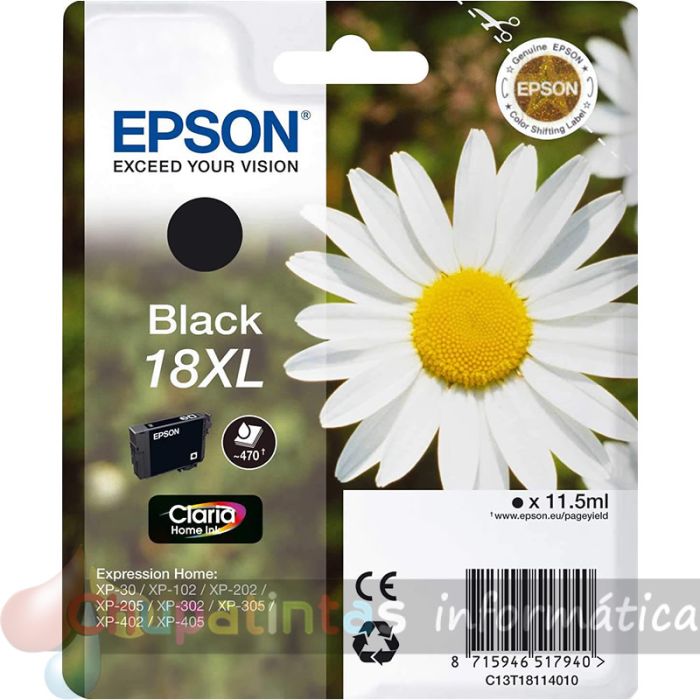 Epson T1811 (18XL) Negro Cartucho de Tinta Original - C13T18114012