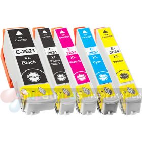 Epson T2636 (26XL) Pack de 5 Cartuchos de Tinta Genéricos: T2621+T2631+T2632+T2633+T2634