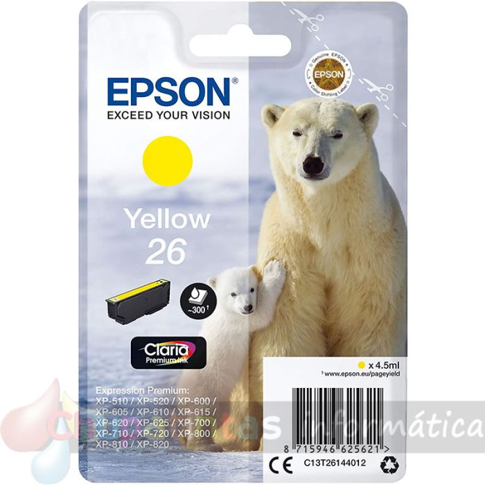 Epson T2614 (26) Amarillo Cartucho de Tinta Original - C13T26144012