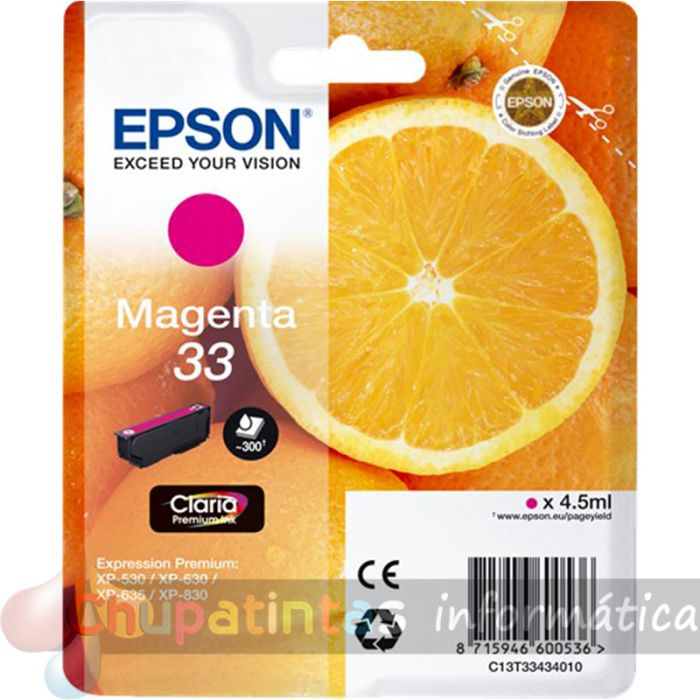 Epson T3343 (33) Magenta Cartucho de Tinta Original - C13T33434012