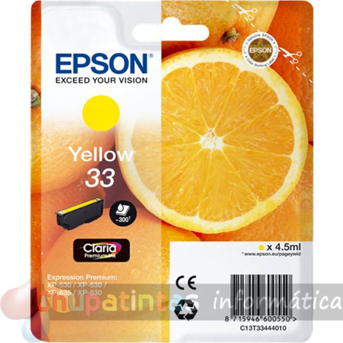 Epson T3344 (33) Amarillo Cartucho de Tinta Original - C13T33444012