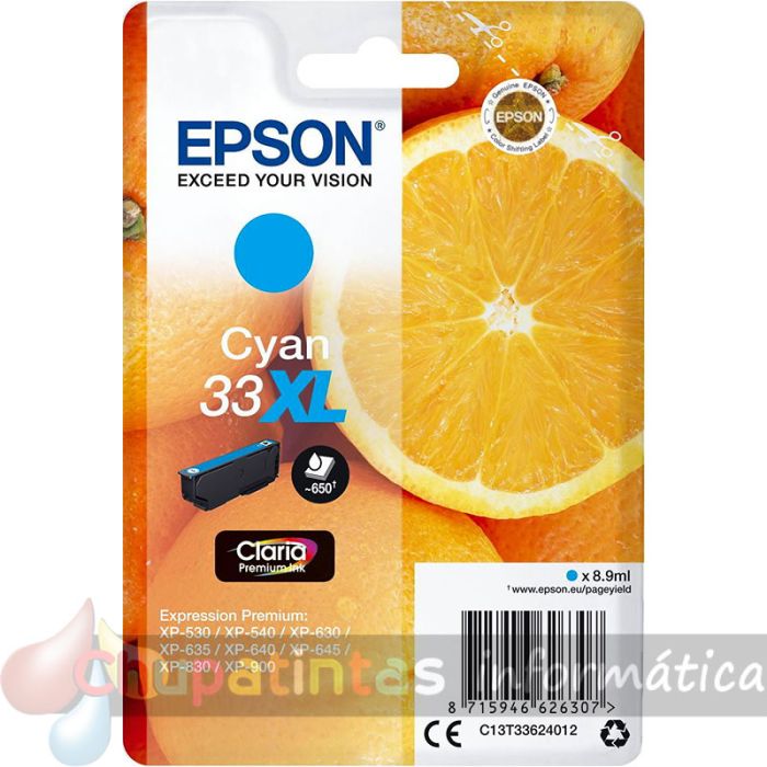 Epson T3362 (33XL) Cian Cartucho de Tinta Original - C13T33624012