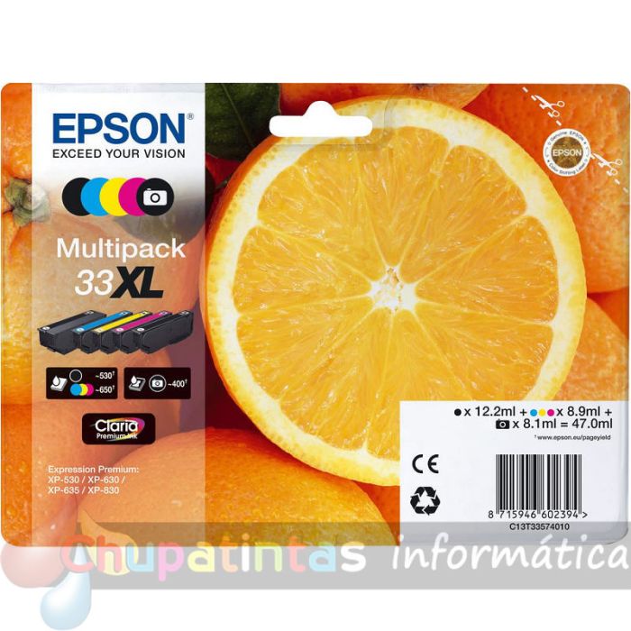 Epson T3357 (33XL) Pack de 5 Cartuchos de Tinta Originales - C13T33574011