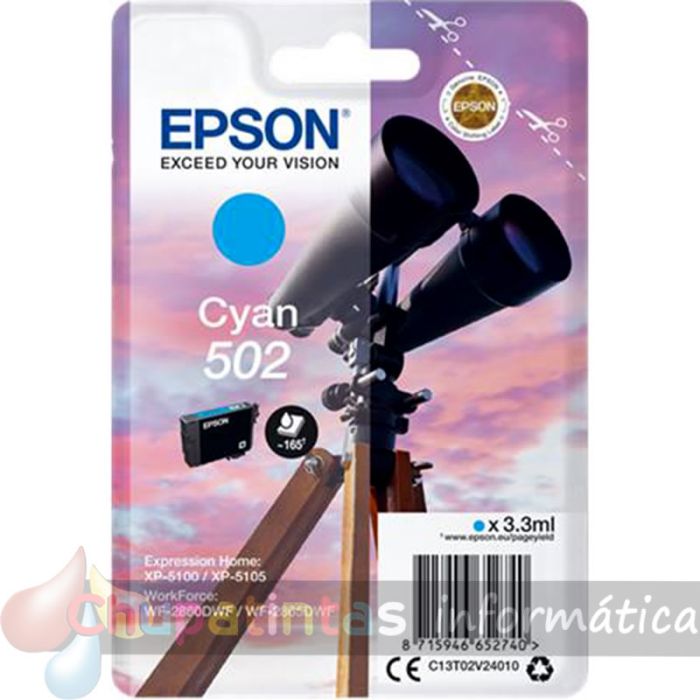 Epson 502 Cyan Cartucho de Tinta Original - C13T02V24010