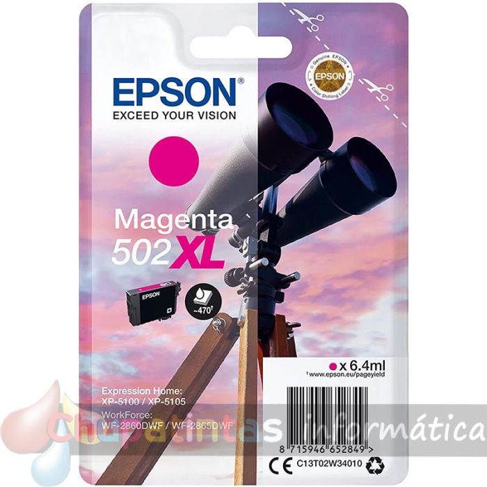 Epson 502XL Magenta Cartucho de Tinta Original - C13T02W34010