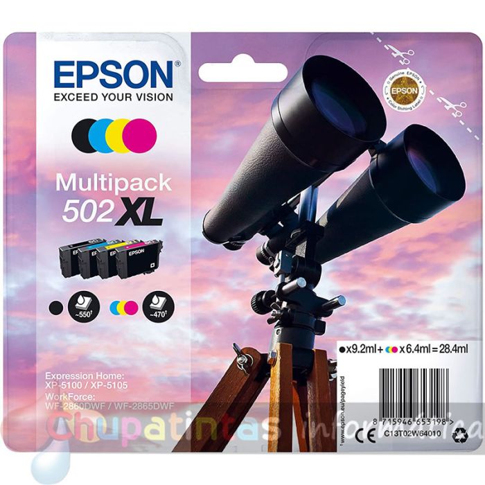 Epson 502XL Pack de 4 Cartuchos de Tinta Originales - C13T02W64010