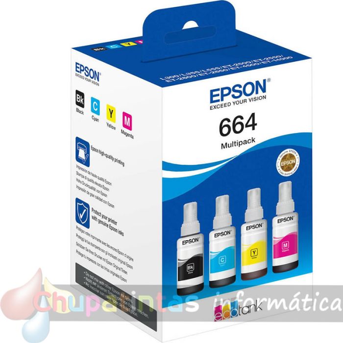 Epson 664 Pack de 4 Botellas de Tinta Originales C13T664640-2