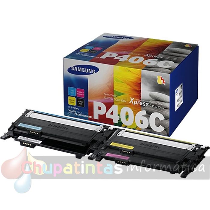 Samsung CLP360/CLX3305 Pack de 4 Cartuchos de Tóner Originales - CLT-P406C/SU375A
