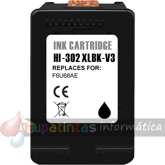 HP 302XL Negro Cartucho de Tinta Remanufacturado - Muestra Nivel de Tinta - Reemplaza F6U68AE/F6U66AE-1