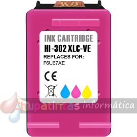 HP 302XL Color Cartucho de Tinta Remanufacturado - Muestra Nivel de Tinta - Reemplaza F6U67AE/F6U65AE-1