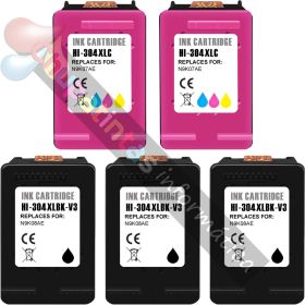 HP 304XL Pack de 5 Cartuchos de Tinta Remanufacturados - Muestran Nivel de Tinta