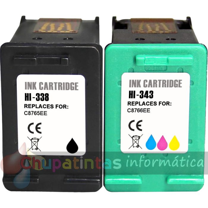 HP 338 Negro + HP 343 Color Pack de 2 Cartuchos de Tinta Remanufacturados-1