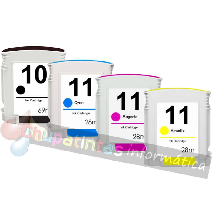 HP 10 + HP 11 Pack de 4 Cartuchos de Tinta Genéricos