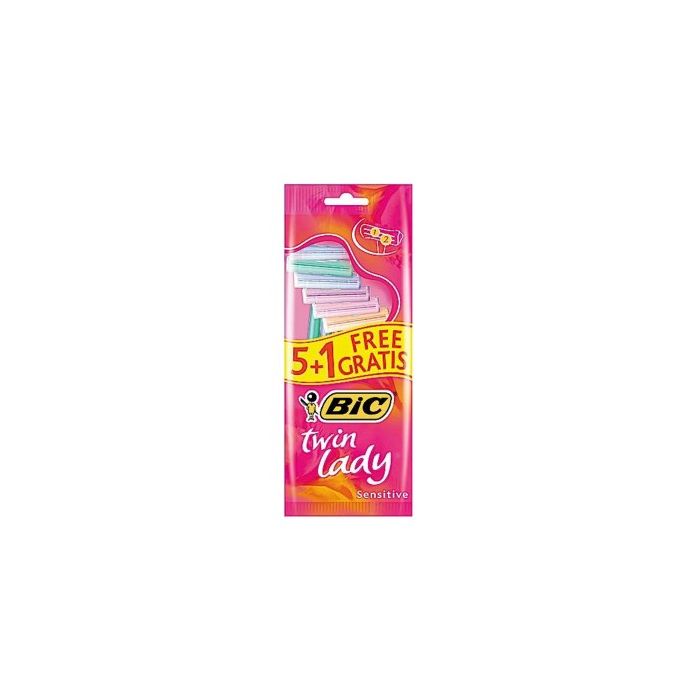 Bic Twin Lady Pack de 5+1 Maquinillas de Depilacion Desechables de 2 Hojas