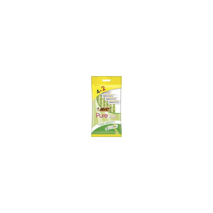 Bic Pure 3 Lady Pack de 4+2 Maquinillas de Depilacion Desechables de 3 Hojas - Tira Lubricante con Aloe Vera