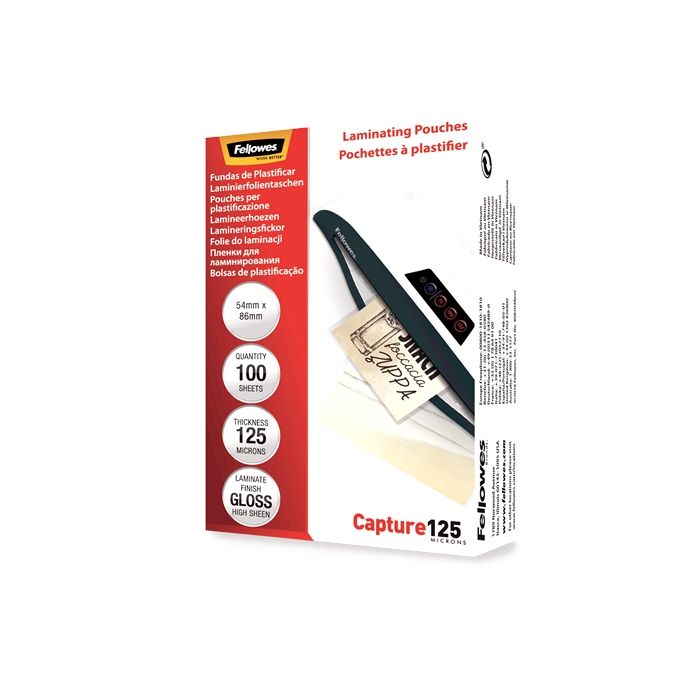 Fellowes Pack de 100 Fundas para Plastificar Tarjetas 54 x 86 mm Brillo - 125 Micras - Alta Calidad - Transparente
