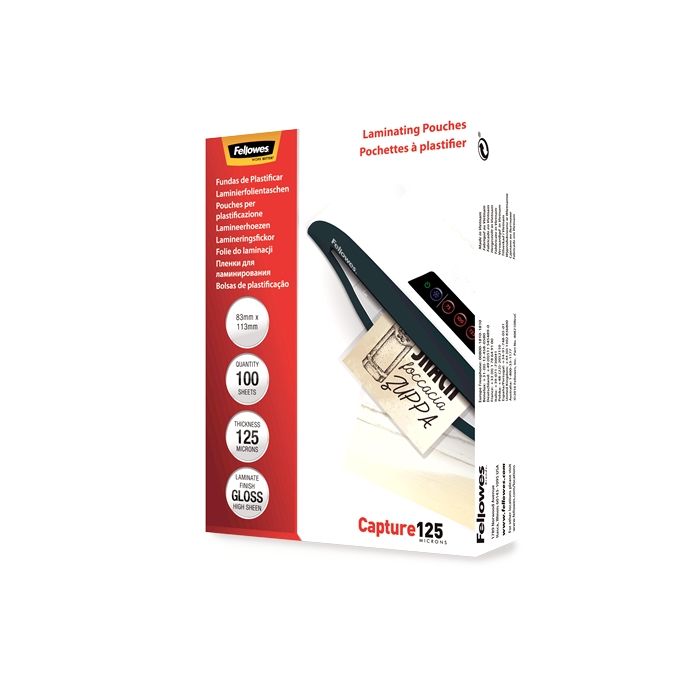 Fellowes Pack de 100 Fundas para Plastificar Tarjetas 83 x 113cm - 125 Micras - Alta Calidad - Transparente