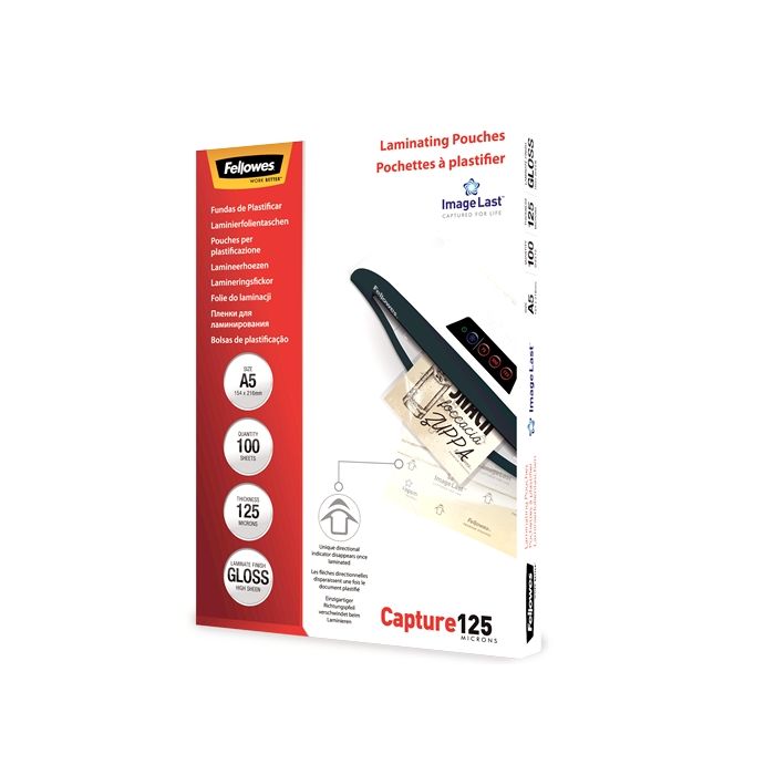 Fellowes Pack de 100 Fundas para Plastificar Brillo A5 - 125 Micras - Alta Calidad - Transparente